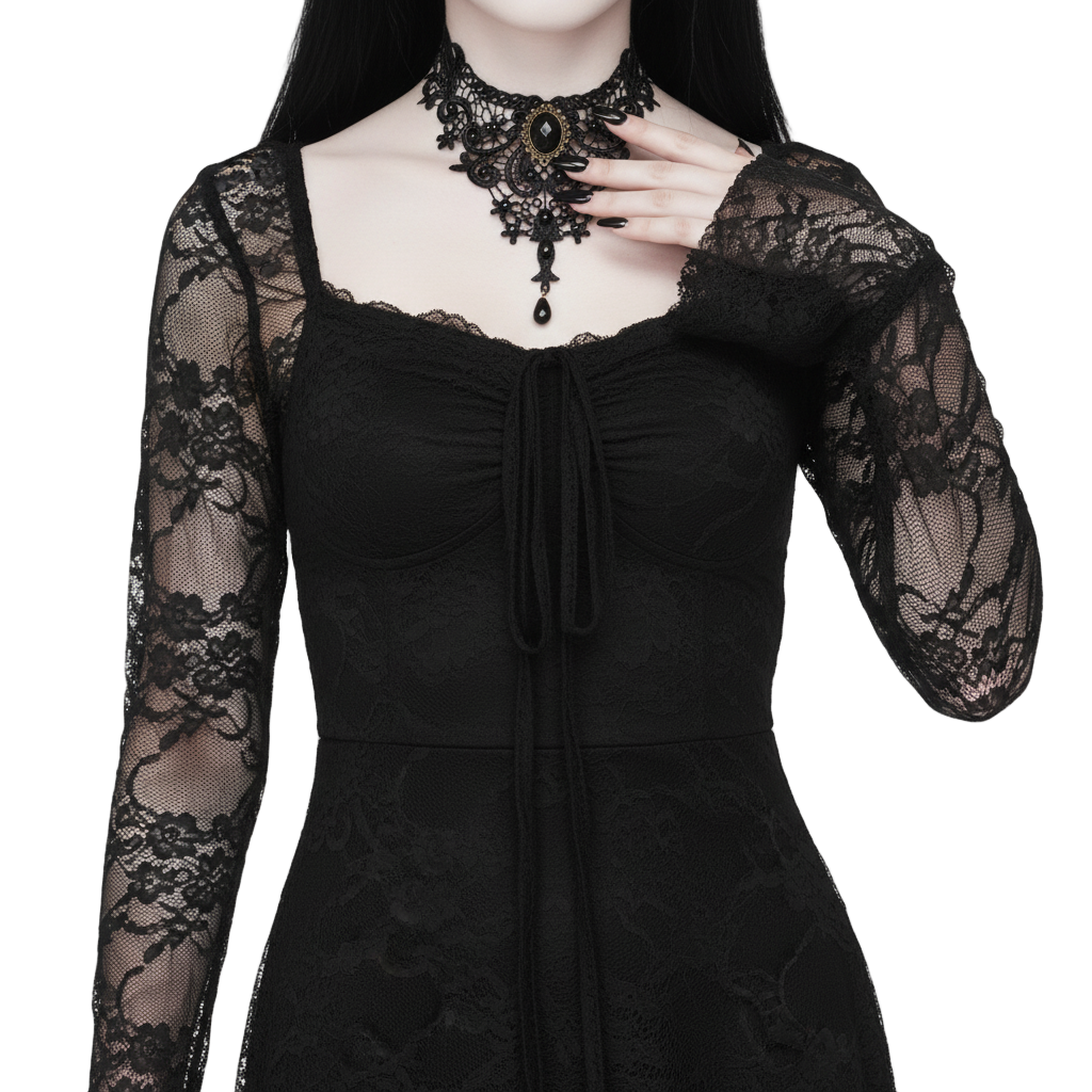 Short Lace Goth Veil Dress