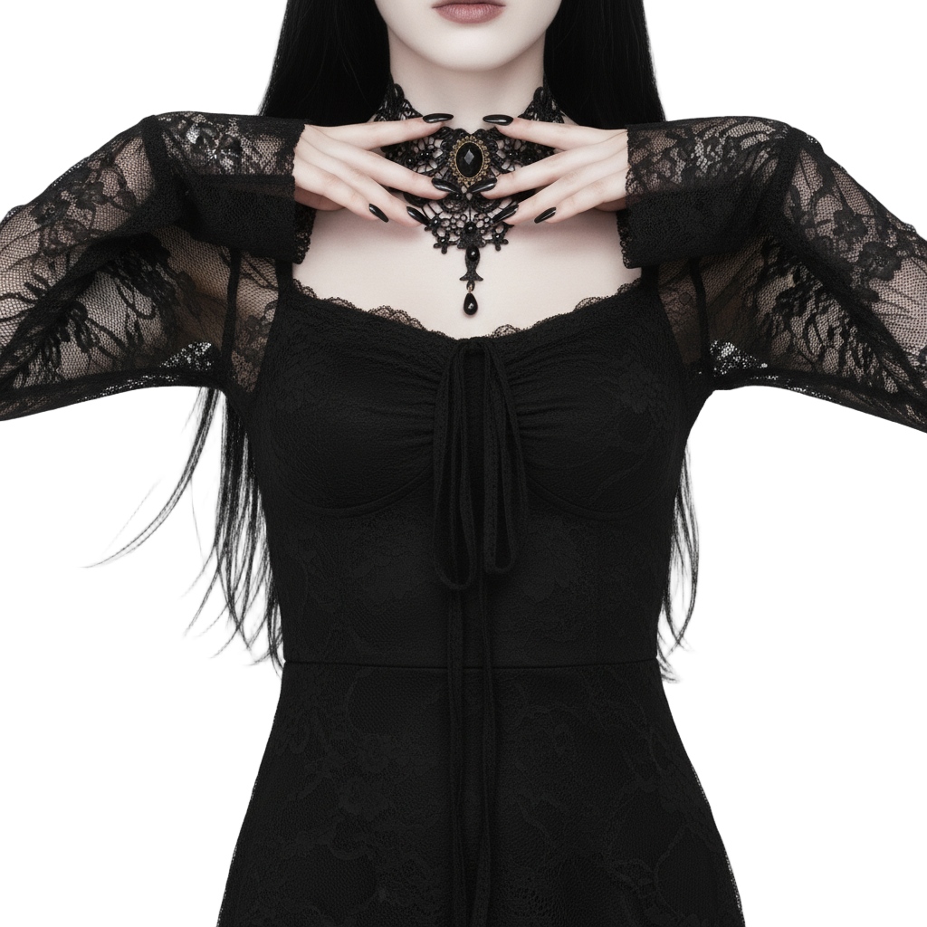Short Lace Goth Veil Dress