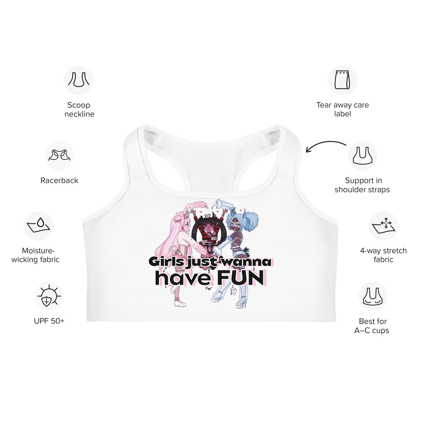 'Girls Just Wanna Have Fun' Sports Bra - DippinDotty