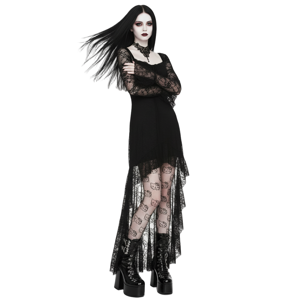 Short Lace Goth Veil Dress