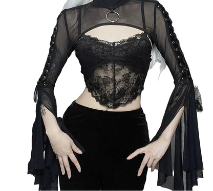 Black Mesh Lace-Up Streetwear Tee