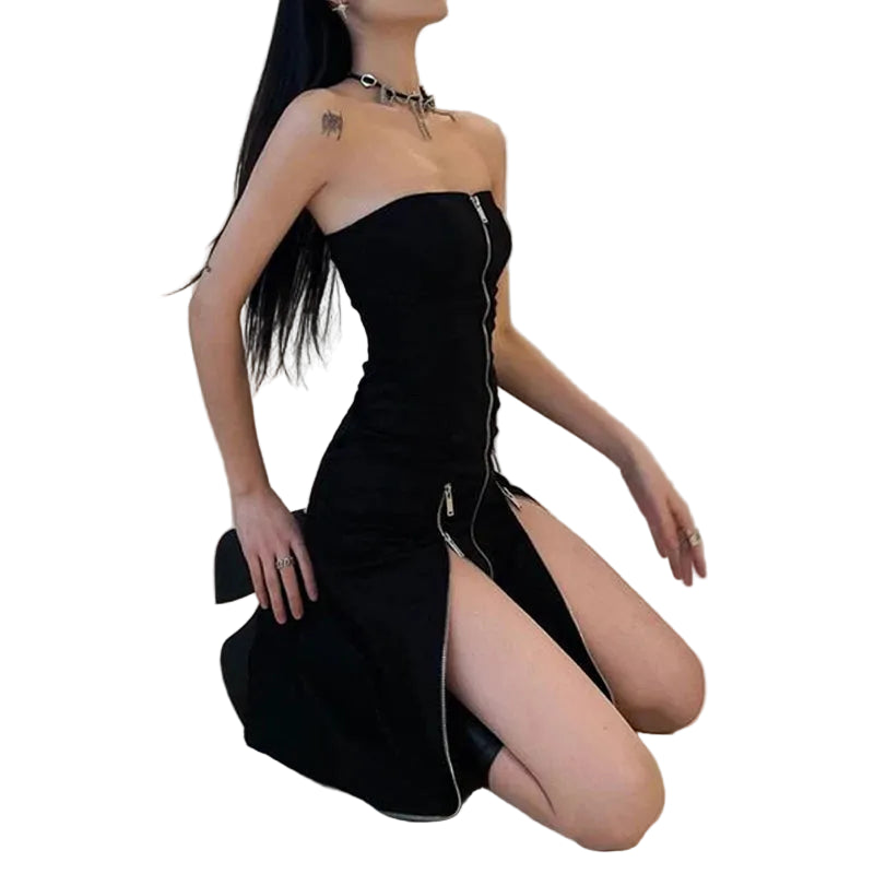 Zip-Up Off-Shoulder Midi Party Dress