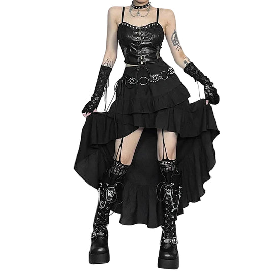 90s Retro Irregular Hem Mall Skirt