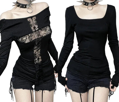 Gothic Lace Patchwork Top