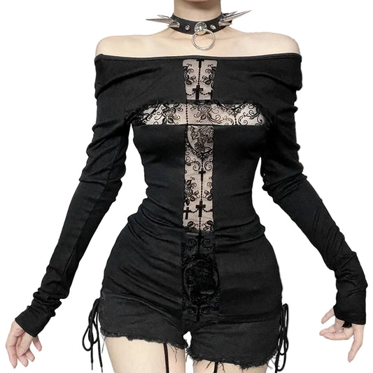 Gothic Lace Patchwork Top