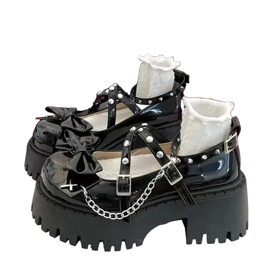 Platform Leather Mary Jane Chunky Heels